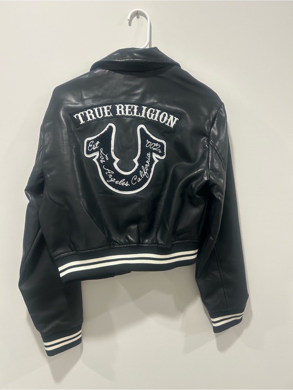 NWT True Religion PU Leather Jacket Black Size Medium